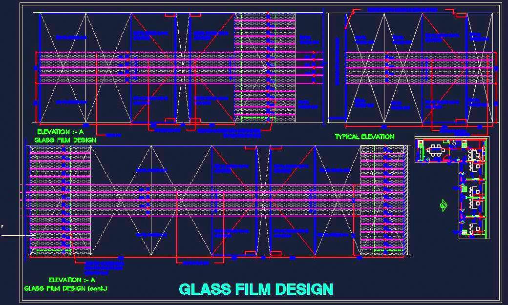 Office Corridor CAD Details- Glass Film Design & Cabin Layout